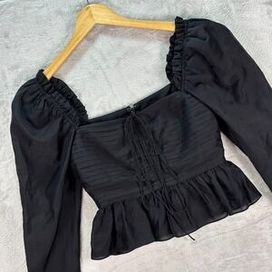 Antonio Melani Elvira Blouse Ruched Long Sleeve Peplum Top Black Womans Sz 0 NWT